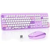 Mosptnspg 2.4G Colorful Keyboard, 104 Key Wireless Purple Customized Membrane Round keycaps Retro...