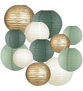 CC wonderland zone 12pcs Sage Green Gold Paper Lanterns,Hanging Paper Lanterns for Bridal Enchant...