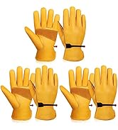 OZERO Leather Work Gloves for Men: Large 3 Pairs Cowhide Working Gloves for Driving Heavy Duty Me...