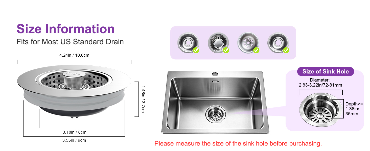 US standard sink strainer