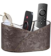PU Leather TV Remote Control Holder, 3 Compartments Remotes Caddy for DVD, Blu-Ray, Media Player,...