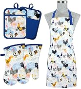 Alselo Oven Mitts and Pot Holders with Chef Apron,set of 5 Heat Resistant Kitchen Gloves and Sili...