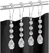 12PCS Shower Curtain Hooks Rings for Bathroom, Crystal Bead Stainless Steel Rust Resistant Clear ...