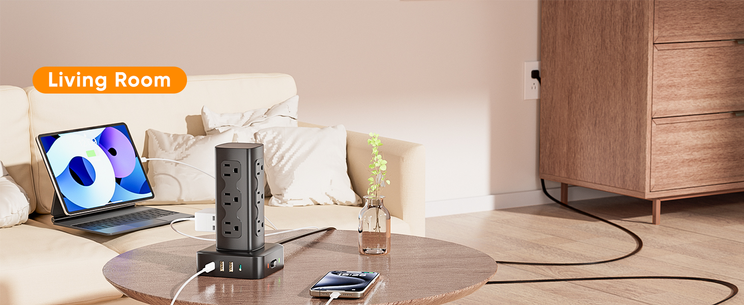 Tower Power Strip Surge Protector, Charging Station Tower