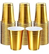 HOME BREEZE 16 oz - 100 Count Metallic Plastic Cups, Disposable Plastic Party Cups for Easy Clean...