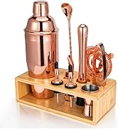 Rose Gold Cocktail Shaker Set, Premium 18/8 Stainless Steel Mixology Bartender Kit with Stylish B...