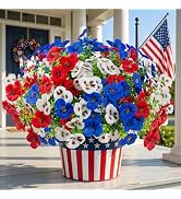18 Pcs Artificial Fake Pansy Flowers for Outdoor, UV Resistant Faux Silk Pansies Patriotic Flower...