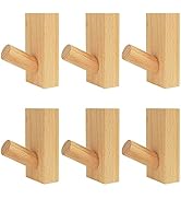 DINGEE Wall Hooks for Hanging Heavy Duty 6 Pack Wood Coat Hooks Wall Mounted, Adhesive Wall Hooks...