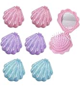 Frinnovan 6 Pack Shell Shaped Pokect Mirror Travel Compact Folding Mirrors with Hair Brush Purse ...