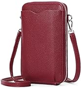 RNIEGA Small Cell Phone Purse Bags for Women Leather Wallet with Credit Card Slots,Burgundy