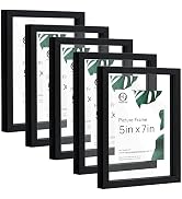 HappyHapi 5 Pack 5x7 Floating Picture Frames, Black Double Glass Float Picture Frames Display Pho...
