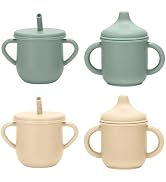 JELLDJK Silicone Toddler Cups Set, 2 Straw Cups and 2 Sippy Cups for 6+ Months Baby, Leakproof Sp...