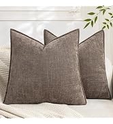Cozoomy Set of 2 Soft Textured Decorative Throw Pillow Covers 18x18 Inch Cozy Farmhouse Cushion C...