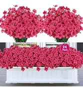 AmberFun 24 Bundles Artificial Flowers for Outdoors, Realistic Fake Silk Flowers for Outside Deco...