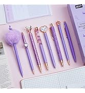 WEMATE 8Pcs Ballpoint Pens Set Purple Pens Set Purple Ballpoint Pen Bling in Black and Blue Metal...
