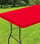 Smiry Rectangle Tablecloth, Elastic Fitted Flannel Backed Vinyl Tablecloths for 6ft Folding Table...