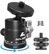 Ailight Mini Ball Head, 360° Panoramic Tripod Head, Universal 1/4" to 3/8" Screw Adapter Swivel B...