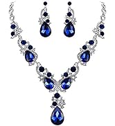 BriLove Women's Wedding Bridal Crystal Multi Teardrop Cluster Statement Necklace Dangle Earrings Set
