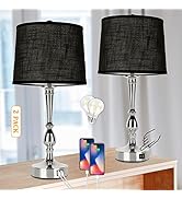 Dott Arts 24.8'' Table Lamps for Bedroom Set of 2, Modern Bedside Lamps with Dual USB Charging Po...