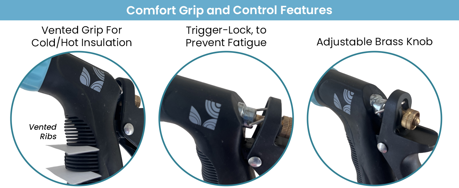 New England Garden Tools 500012 Hot Water Jet Nozzle Comfort Vented Grip Trigger Lock Brass Knob