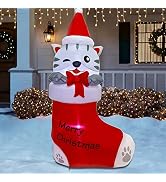 Juegoal 5 FT Christmas Inflatables Outdoor Decorations, Inflatable Kitten in Xmas Stocking, Light...
