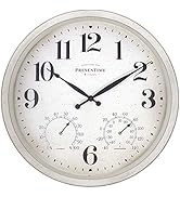 PresenTime & Co 16" Farmhouse Series in/Outdoor Clock with Thermometer & Hygrometer, Weathered Wh...