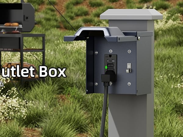 Outdoor Electrical Outlet Box with 20 Amp WRTR GFCI Receptacle and Switch ETL Listed