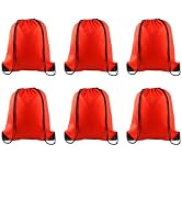 PLULON 6 Pcs Drawstring Bags Bulk Red Drawstring Backpack String Backpack Cinch Sack Sport Gym Ba...