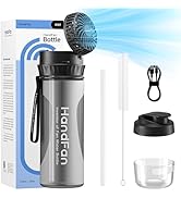HandFan Transparent Tumbler with Smart Fan - 24 oz Insulated Coffee Tumbler with 2000 mAh Battery...