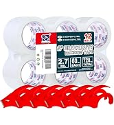 PERFECTAPE Heavy Duty Packing Tape 12 Rolls with 6 Dispensers, Clear, 2.7 mil, Ultra Adhesive, 1....