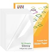 QYH Premium Printable Vinyl Sticker Paper-50 Sheets Glossy White, Quick-Drying Waterproof, Compat...