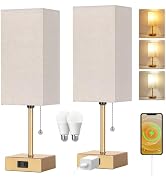 Table Lamp for Bedroom set of 2,3-Color Bedside Lamps with Pull Chain Table Lamps for Nightstand ...