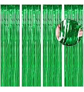 BTSD-home Green Foil Fringe Curtain, Metallic Photo Booth Backdrop Tinsel Door Curtains for St Pa...