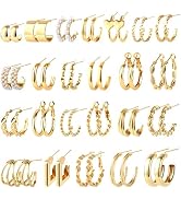 CHICUTIE Gold Hoop Earrings Set For Women Hypoallergenic Trendy Lightweight Chunky Chain Twisted ...