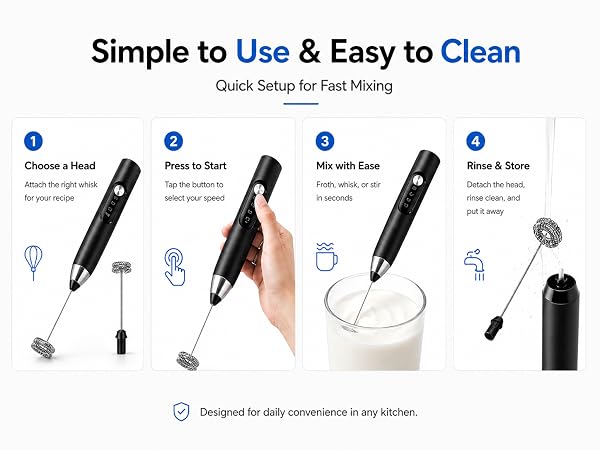 Rechargeable Electric Whisk with 3 Heads
