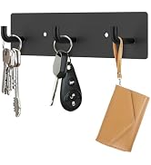 RELBRO Key Holder for Wall, Black Self Adhesive Key Holder Metal Key Hanger Key Rail with 3 Key H...