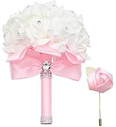 Vvip Wedding Bouquet, Artificial Roses Bouquet for Bride Bridesmaids with Crystal Diamond Soft Ri...