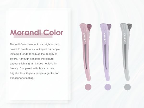 Three markers or pens in muted pastel colors - pink, lavender, and gray - displayed with matching color dots below each, demonstrating Morandi color palette concept.