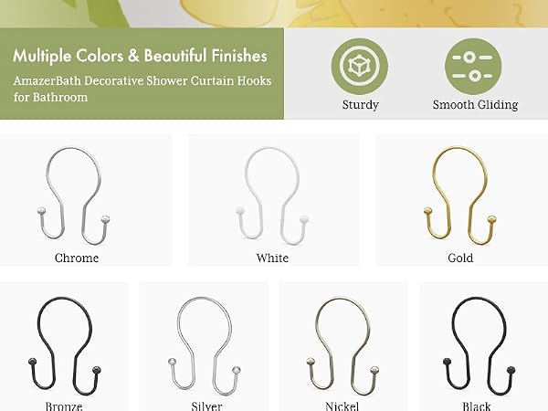 Multicolor shower rings for curtain shower hooks for shower curtain metal shower curtain rod hooks