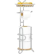Toilet Paper Holder Stand, Toilet Paper Roll Holder with Shelf and Storage, Free Standing Tissue ...