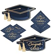WRXVVTSV 50PCS Graduation Party Plates and Napkins Set – Blue Gold Congrats Grad & Class of 2026 ...