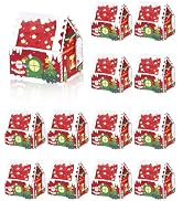 Liobelon 25 Pcs Christmas Treat Boxes House Shaped Christmas Gift Boxes Christmas Cookie Boxes Mi...