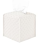 Tissue Box Cover, Leather Tissue Box Holder, Square Tissue Holders for Bathroom, 5"x5"x5" (Off-Wh...