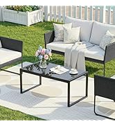 ONBRILL Rectangle Coffee Table with Tempered Glass Desktop, Galvanized Frame Outdoor Coffee Table...