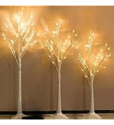 Set of 3 Lighted Birch Tree 4FT 5FT and 6FT, Higher Size, Timer Function Birch Christmas Tree wit...