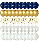 CVPARTYON Gold Navy Blue Balloons 12 inch Pearl White Metallic Gold Confetti Latex Balloons for B...