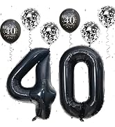 40th Birthday Balloons, Black 40th Birthday Decoration for Women with Large Foil 40 Number Balloo...