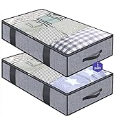 Onlyeasy Foldable Underbed Bags 2 Pack - Blankets Clothes Comforters Storage Bag Breathable Zippe...