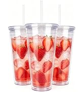 Sursip 32oz Clear Cups with Lid and Straw, Reusable Iced Tea Tumblers | BPA Free Acrylic Plastic ...