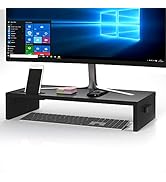 1home Ergonomic Monitor Stand Riser, 21.3 Inch Wood Desktop Stand with Cellphone Holder and Cable...